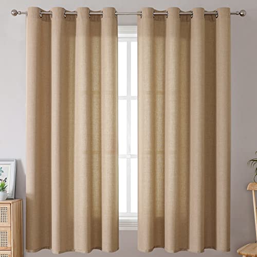 BGment Faux Linen Curtains for Living Room 84 Inch Length 2 Panels Set, Burlap Textured Thick Long Curtains Light Filtering Privacy Window Drapes with Grommet, 52 Inch Wide Each Panel, Light Grey