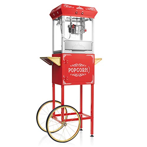 Olde Midway Vintage Style Popcorn Machine Maker Popper with Cart and 6-Ounce Kettle - Black