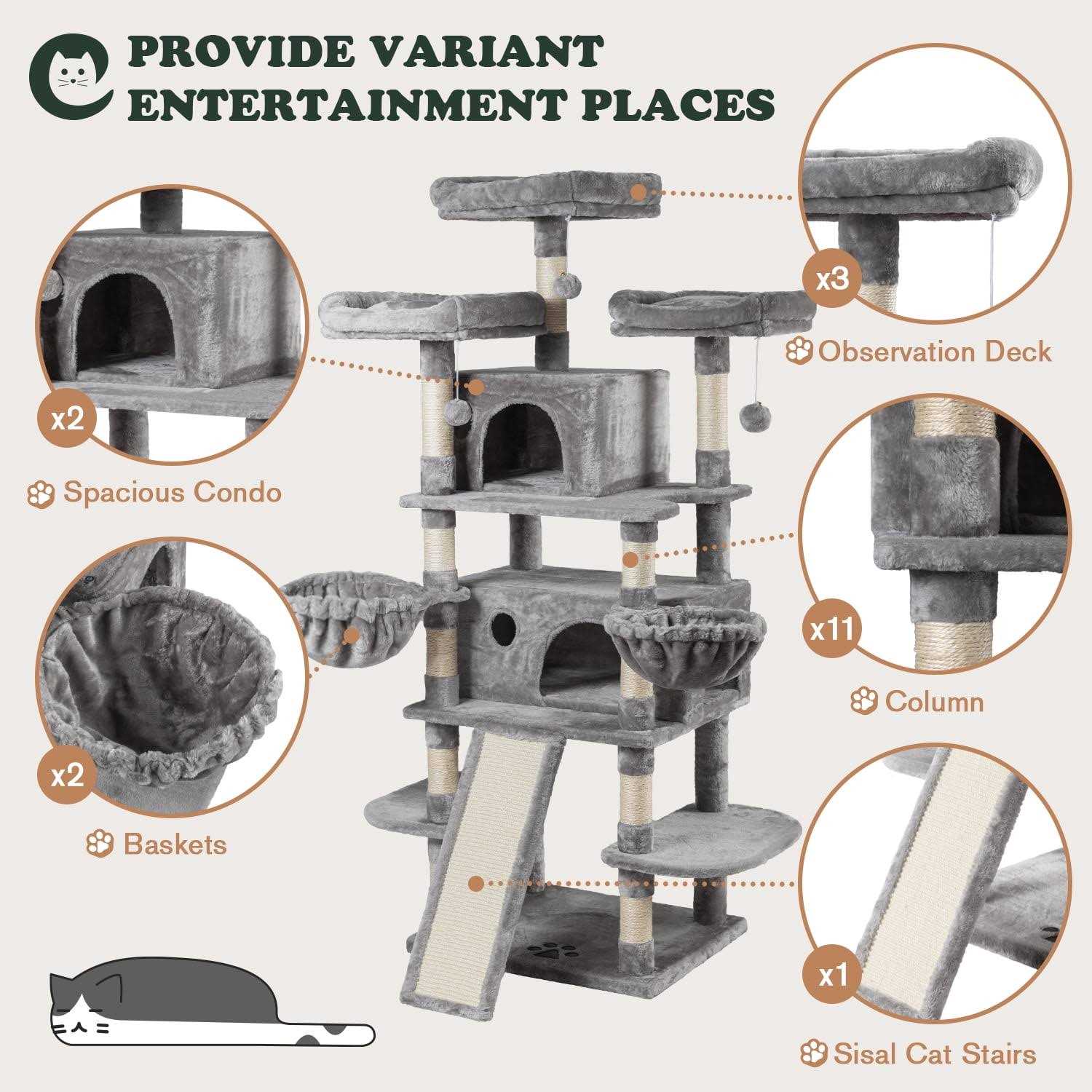 Amolife 68 Inch Cat Tower Multi-Level / X-Large Cat Tree King with Scratching Posts Kitty Pet Play House - Pet Supplies online store