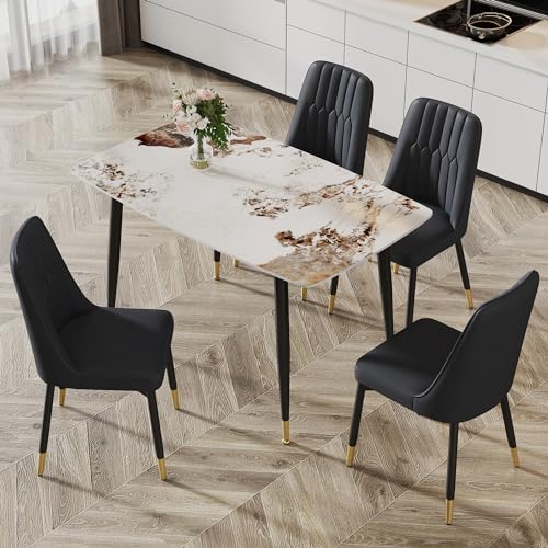 Modern Dining Table Set for 4,Marble Kitchen Dining Table Set for 4, 5 Piece Dining Room Table Set for 4, 50