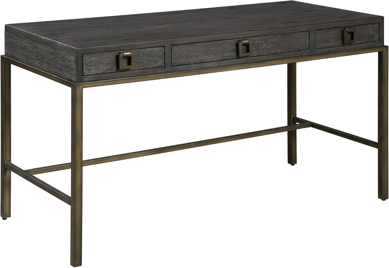 Hekman Furniture Writing Desk – Edgewater Finish, Wide Center Drawer, Select Solids & Red Oak Veneers, Antique Brass Finished Metal Frame, Mid-Century Modern Home Office Furniture