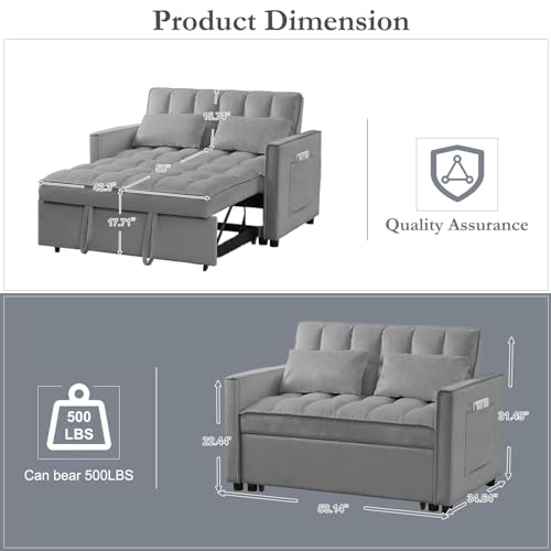 3 in 1 Velvet Pull Out Sofa Bed with Hidden Side Table, Convertible Loveseat Sleeper with 3 Speed Adjustable Backrest and Side Pockets, Tufted Futon Couch for Living Room Bedroom (Pink)