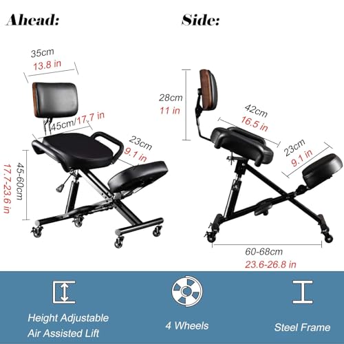 for People with Low Back Pain Ergonomic Kneeling Chair Height Adjustable, Kneeling Chair with Wheels and Backrest, Cross-Legged Chair for Home Workers