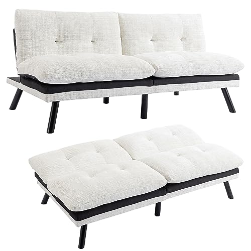 Convertible Sofa Bed Folding Futon Sofa Bed Modern Upholstered Sleeper Couch for Compact Living Room Fabric Home Recliner Sofa,for Small Apartments, Compact Living Spaces, Offices (Grey)