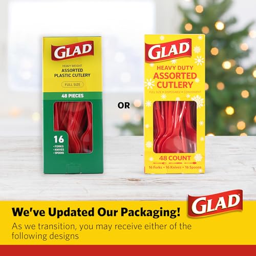 Glad Plastic Heavy Duty Clear Cutlery, Mixed Forks, Knives, and Spoons| Set of Heavy Duty Disposable Party Utensils, Sturdy Cutlery, 120 Count - 6 Pack