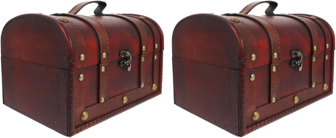 Abaodam 2 Pcs Box Antique Treasure Chest Necklace Holder Organizer Treasure Chest Large Decorative Wood Storage Trunk Wooden Jewelry Organizer Retro Container Wooden Box Desktop Child