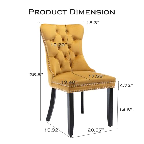 Velvet Dining Chairs Set of 4 Upholstered Tufted Dining Room Chair Kitchen Side Chairs with Nailhead Trim and Wood Legs for Dining Room,Restaurant(Black)