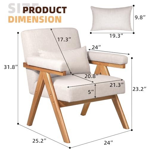 Waleaf Mid Century Modern Accent Chair Arm Chair with Padded Armrests, Upholstered Living Room Chair with Solid Wood Frame & Soft Cushion, Retro Reading Chair for Bedroom Sunroom