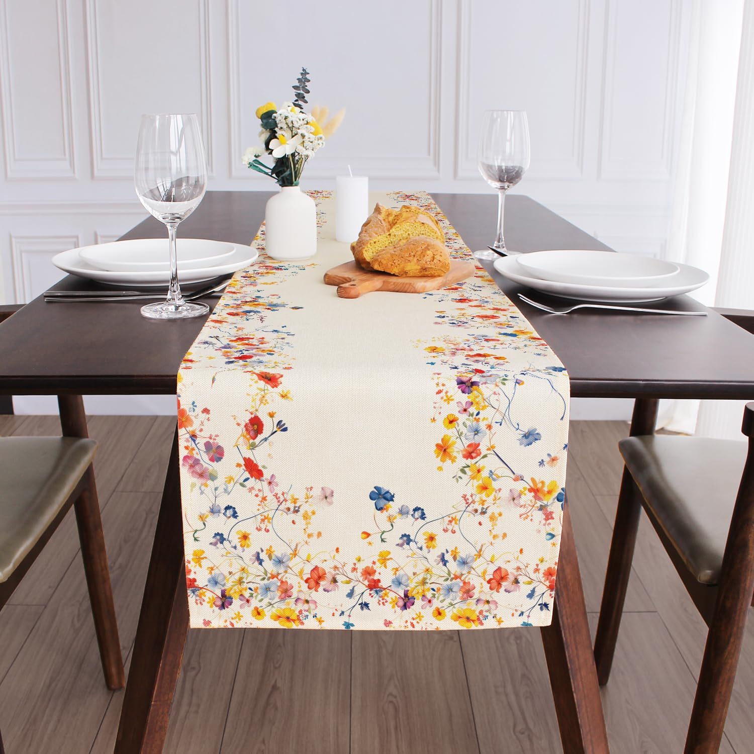 Blue Purple Floral Table Runner 72