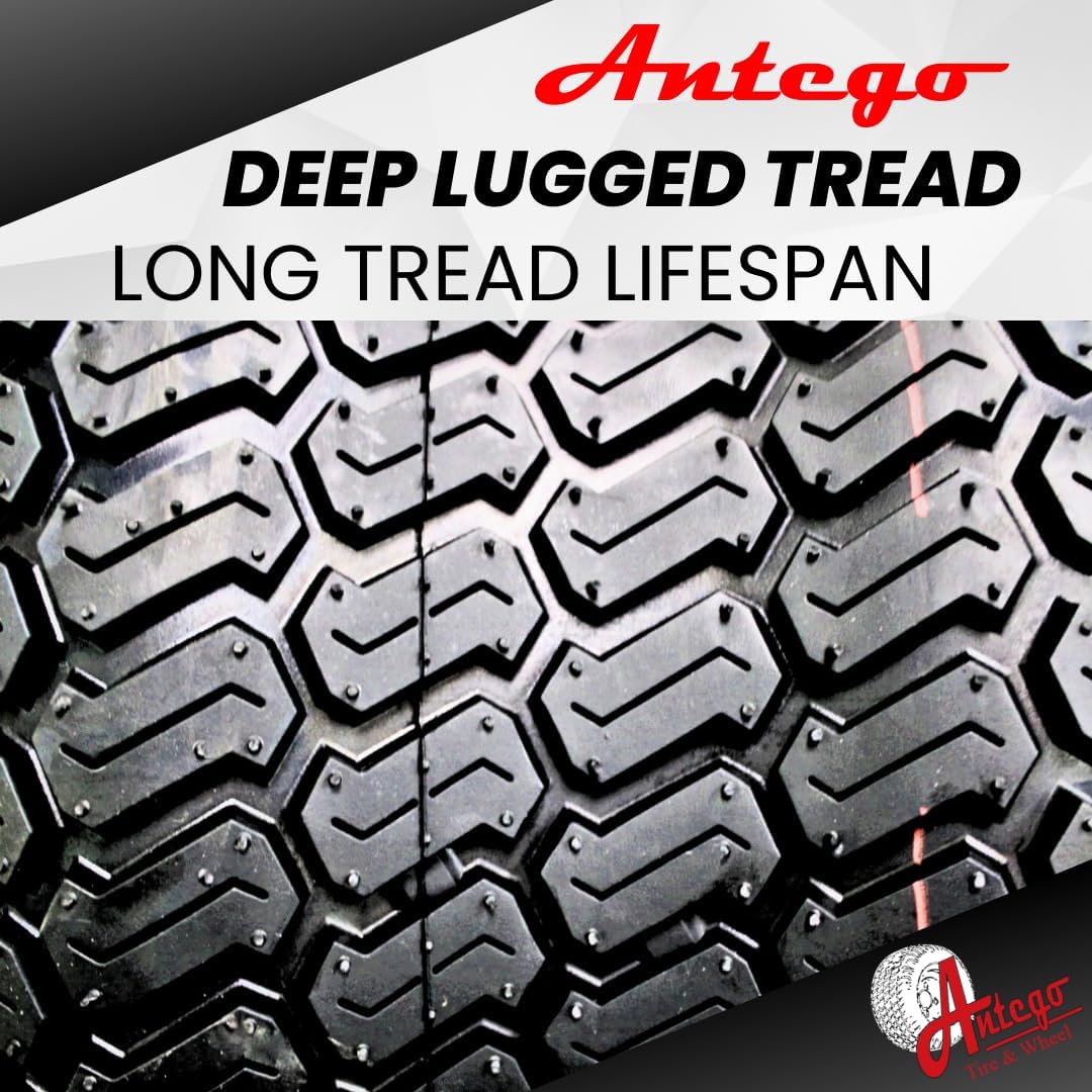 Antego Tire & Wheel 18x8.50-8 Turf Tires on 8x7 White Steel Wheels Compatible with Golf Carts and Mowers (Compatible with Toro Grandstand) (Set of 2)