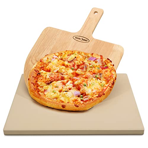 Unicook Pizza Stone for Oven and Grill, 12 inch Square Bread Baking Stone, Heavy Duty Ceramic Pizza Pan, Thermal Shock Resistant Baking Stone for BBQ and Grill, Making Pizza, Bread, Cookie and More