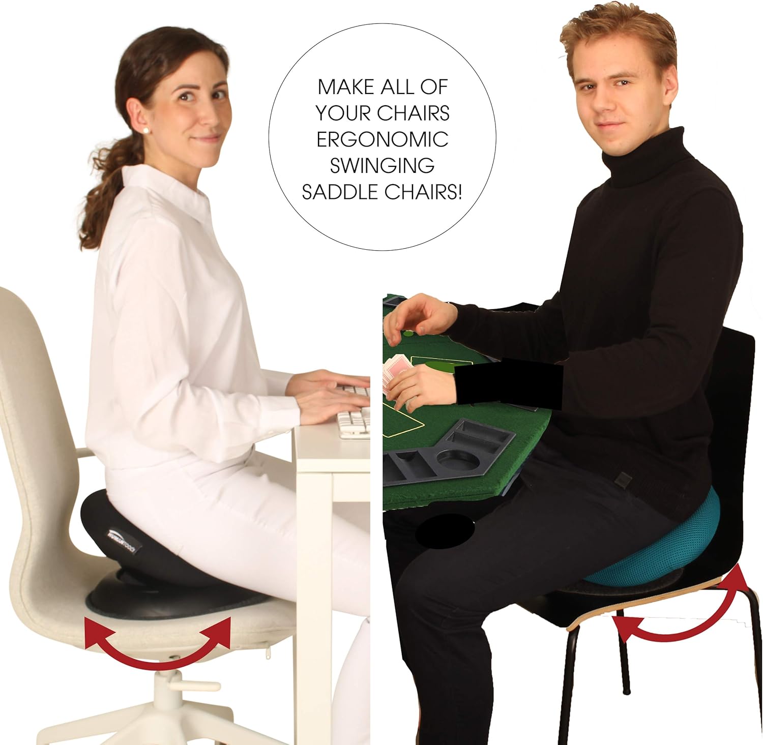 Portable Saddle Stool - Make Any Chair a Swinging Saddle Chair - Perfect for Ergonomic Office Chair - Makes A Great Gift for Coworkers and Friends - Comfortable Ergonomic Stool (Black) - by Humantool