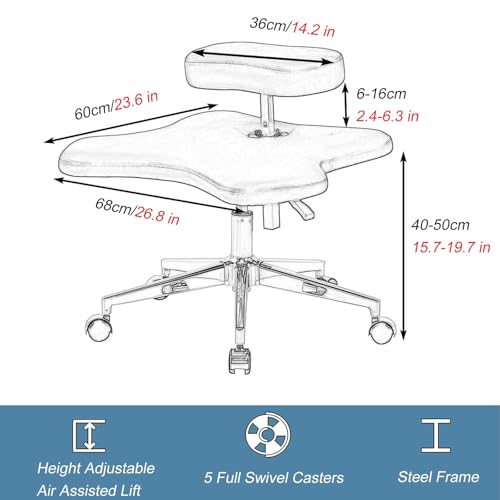 Mobile Kneeling Chair with 5 Universal Wheels for Back & Leg Pains, Height Adjustable Cross-Legged Chair, Ergonomic Kneeling Chair for Home and Office(White)