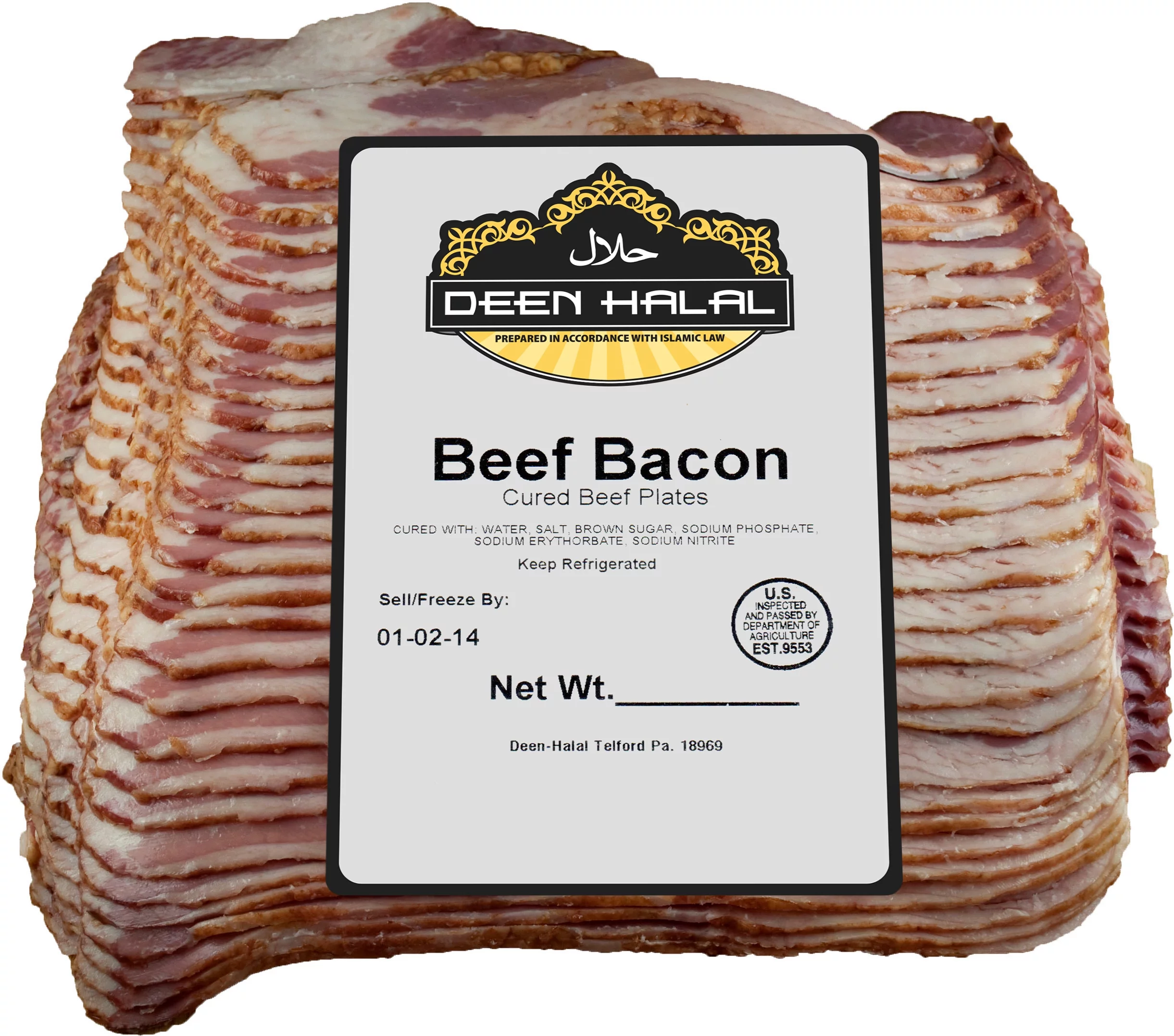 Deen Halal Sliced Beef Bacon 5lbs (1 Pack) - Premium Halal Breakfast Option for Culinary Excellence