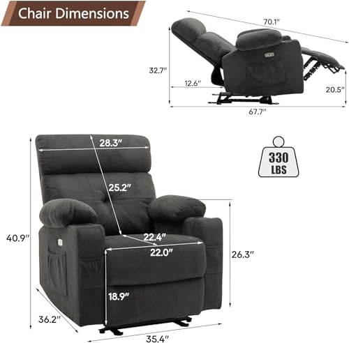 Power Recliner Chair,Wall Hugger Recliner with Heat and Massage,Massage Chair Recliner with 2 Side Pockets, USB & Type-C Port,Electric Recliner Chair for Living Room(Blue)