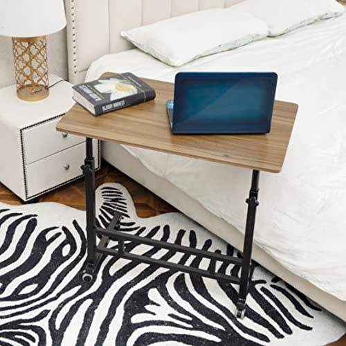 C Shaped Side Table, 31.5 inch Laptop Stand Notebook Computer Stand, Height Adjustable Desk for Working, Rolling Desk Bedside Table Overbed Table, Ancient Pine Color