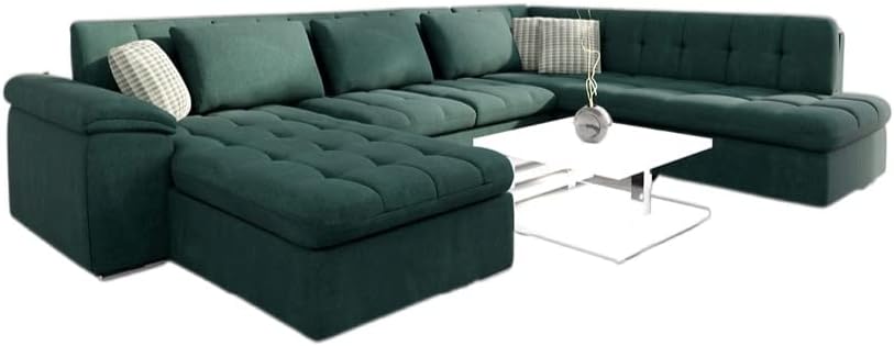 Francesco Green Modern Extra Large U-Shape Sectional Sleeper Sofa, Left Corner