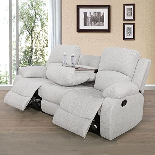Reclining Living Room Furniture Set, Linen Fabric Recliner Couch Set, Manual Reclining Sofa and Loveseat with Recliner Chair (Blue, Sofa)