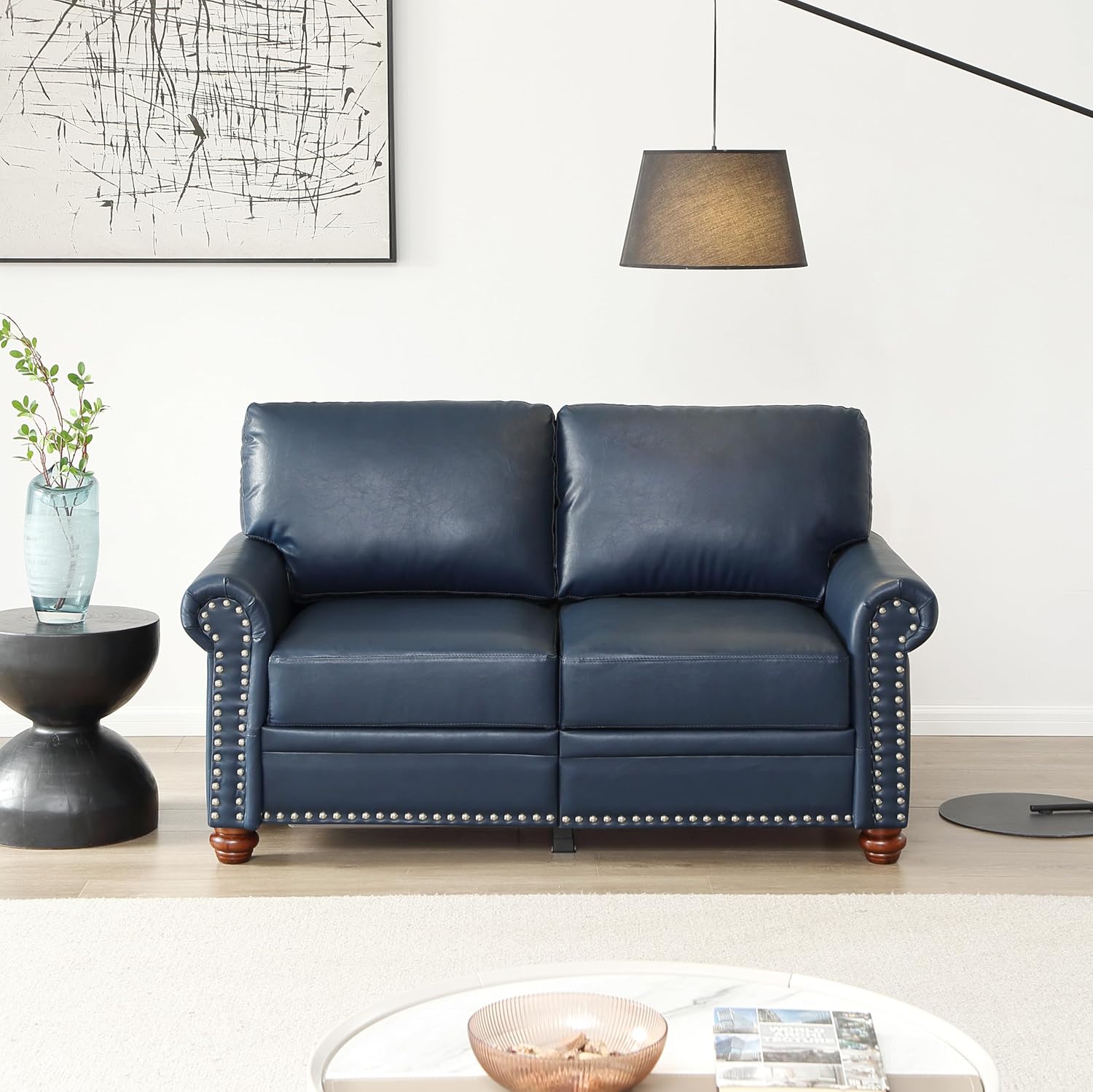 Living Room Sofa Loveseat Chair Navy Blue Faux Leather