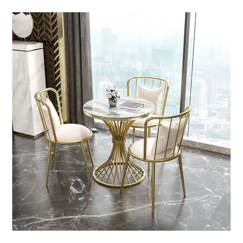 3 Piece Round Faux Marble Dining Table Table Set, Mid-Century Modern Round Set Space Saving Modern Dinette with Upholstered(Orange,4_60CM)