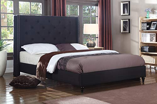 Best Master Furniture Vero Tufted Wingback Platform Bed, Queen, Grey