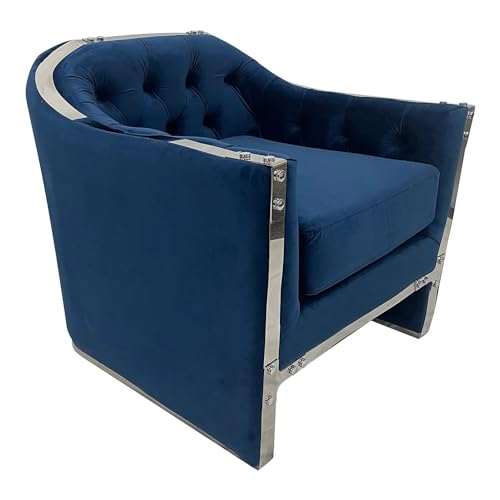 Navy and Gold Sofa Chair, with Navy Velvet Seat and Gold Stainless Steel Frame - Versatile Design, Button Tufted Luxury, Ideal for Elegant and Modern Living Room Decor – 28.3
