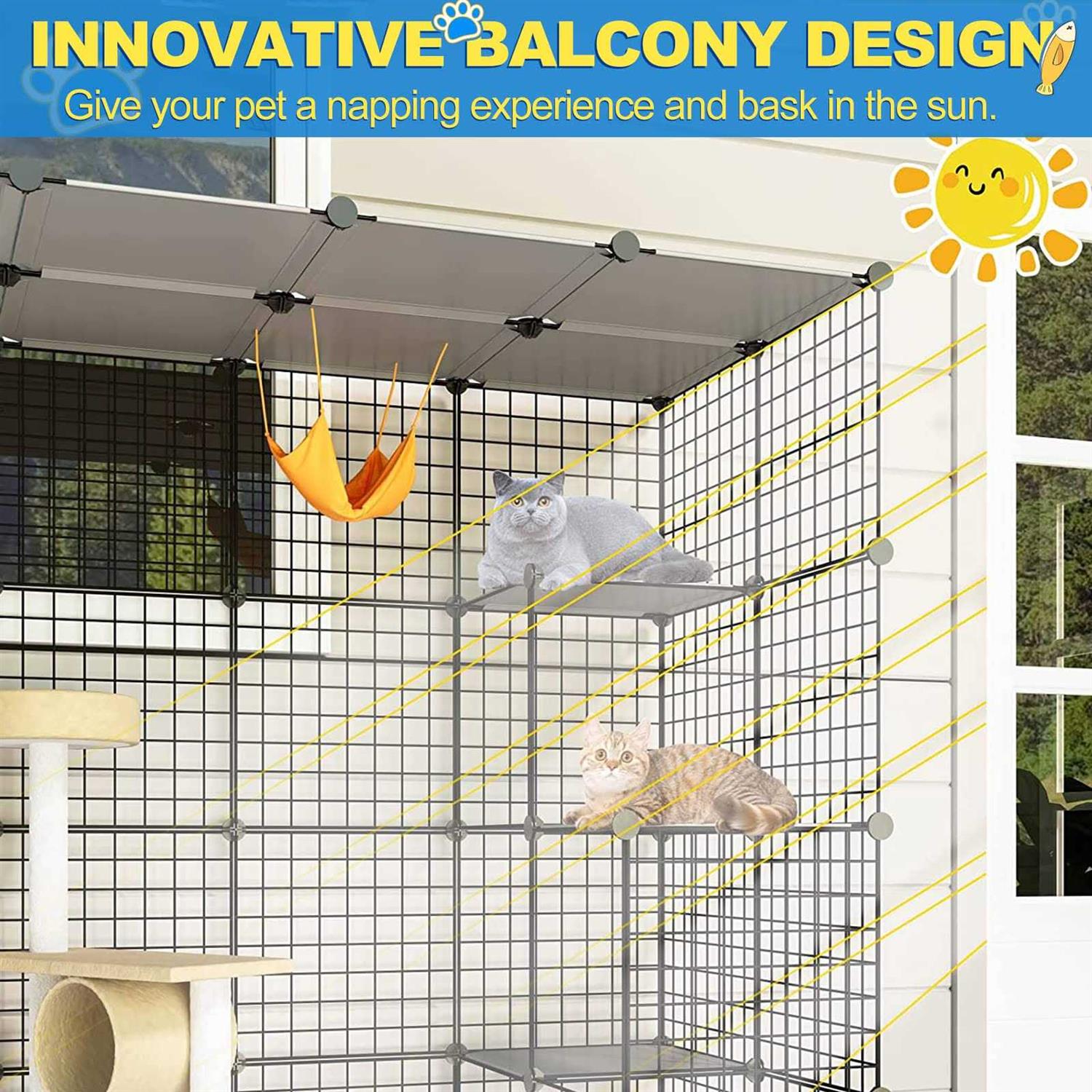 eiiel diy large cat enclosure outdoor cat cage cat house with 6 jumping platforms for play catio with large entrance easy to - Pet Supplies online store