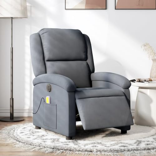 Electric Massage Recliner Chair Dark Gray Velvet,Electric Massage Recliner Chair with 6Point Vibration Massage and Durable Frame in Dark Gray Velvet Living Room Armchairs, Recliners & Sleeper Chairs