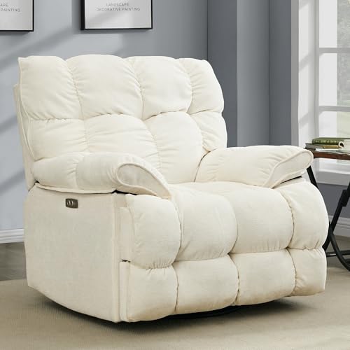 Oversized Extra Wide Power Recliner Chair Overstuffed Electric Power Recliner with USB Port 270 Degree Swivel, Soft Fabric, Big Man Comfy Glider for Living Room, Up to 350 LBS
