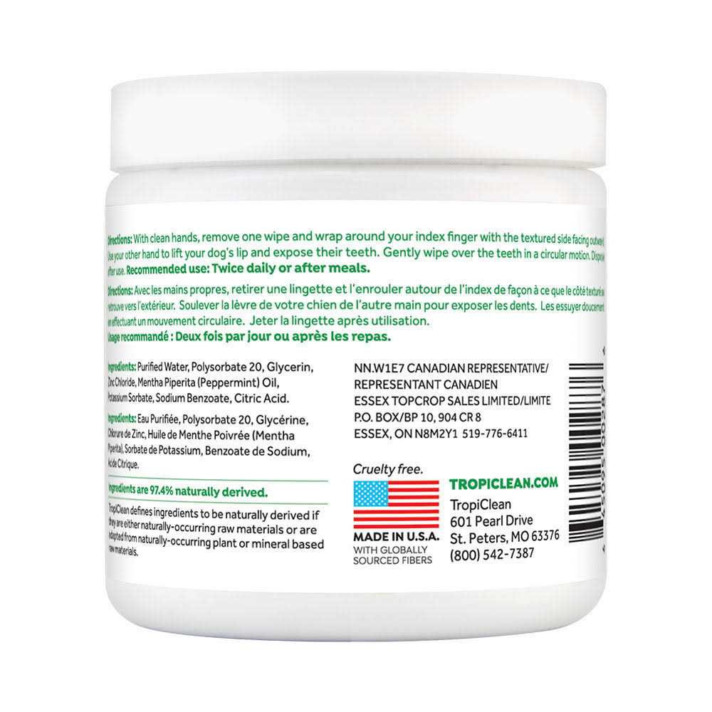 Tropiclean Fresh Breath Dental Wipes for Dogs - Pet Supplies online store