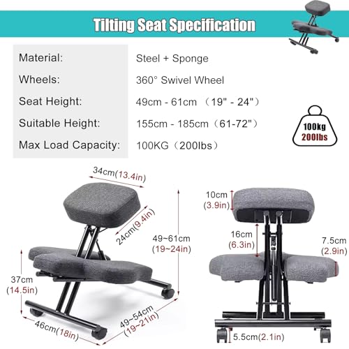 Adjustable Tilt Angle Ergonomic Stool Chair, Squatting Kneeling Office Chair with Wheels, Cross Legged Chair for Computer Workers/Yoga Lovers/Meditation Fanatics