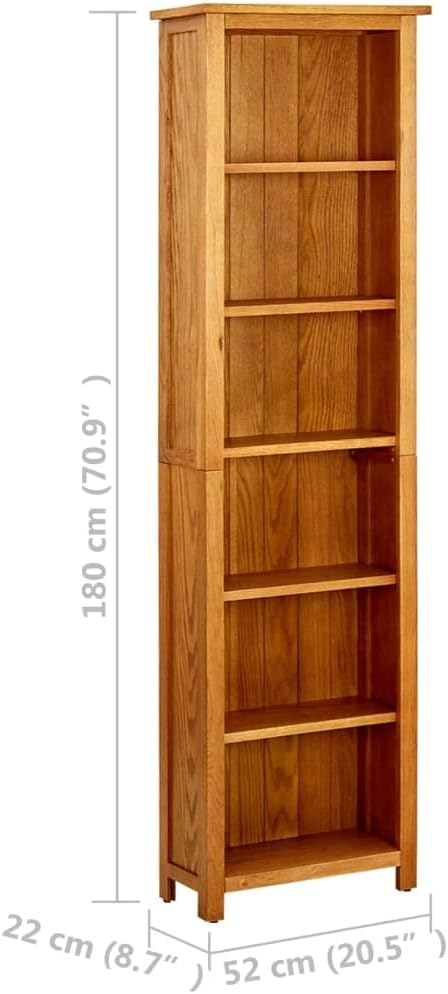 vidaXL 6-Tier Bookcase - Rustic Solid Oak Wood Shelf - Farmhouse Brown Bookshelf for Living Room Study Room - 20.5