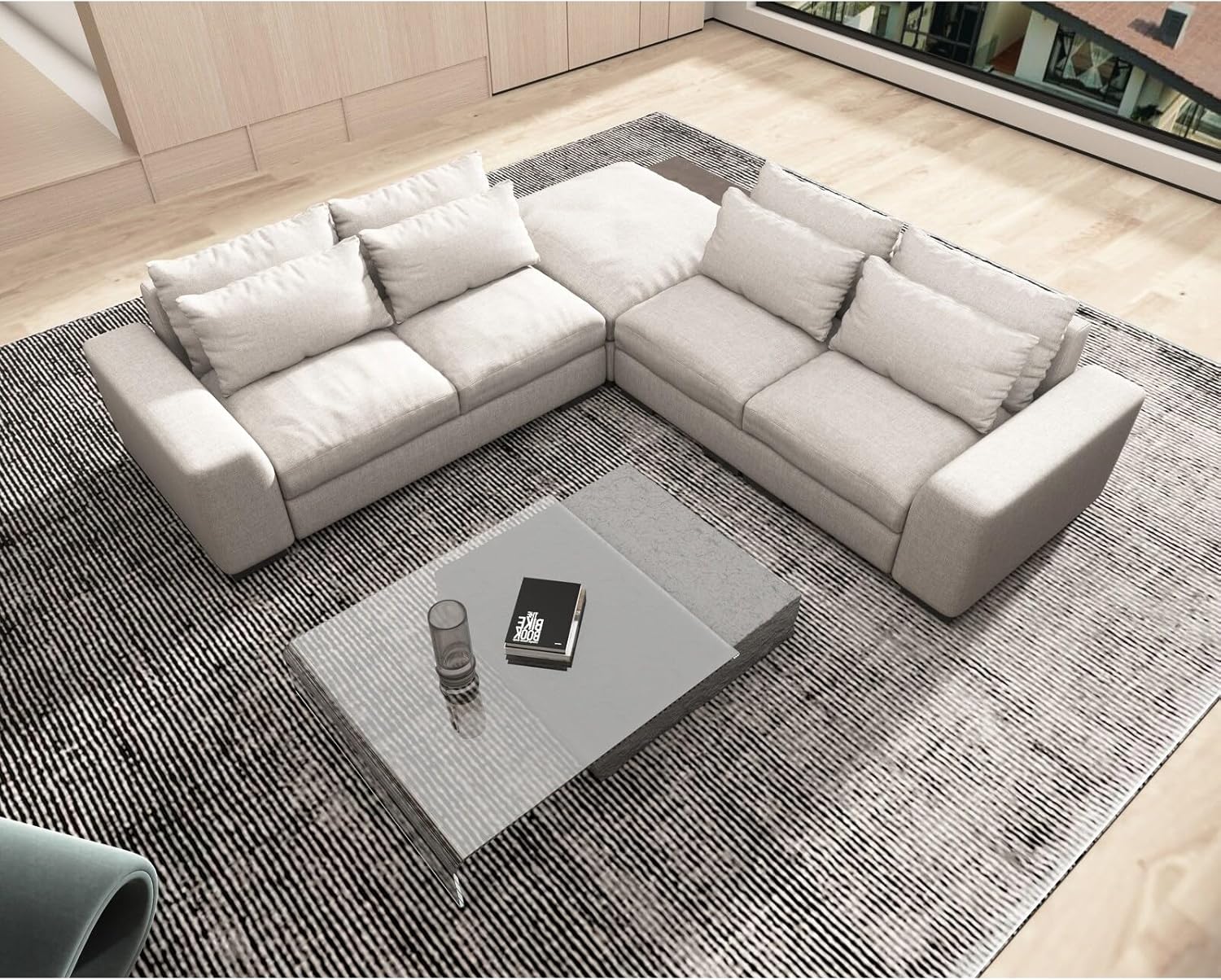 Overstock Modern Sectional Sofa with Feather and Down Light Grey Soft