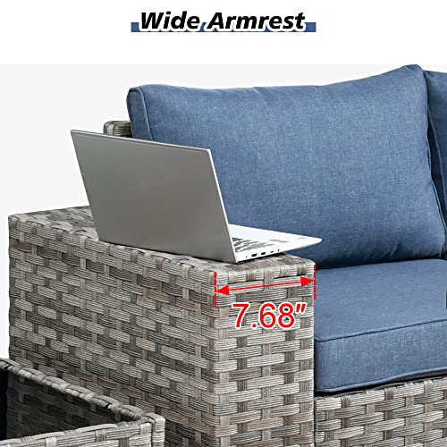 Outdoor Patio Sectional Furniture Sofa Set with Propane Fire Pit Table,13 Piece Large Modern Wicker Couch with Widened Armrest,Modular L Shaped Conversation Seating Set(Black)