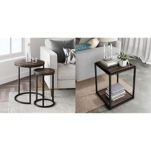 Nathan James Lula Nesting Round Side Tables, Set of 2, Nutmeg/Black, Industrial Design, Medium, 45 inches, 50 lbs Weight Capacity