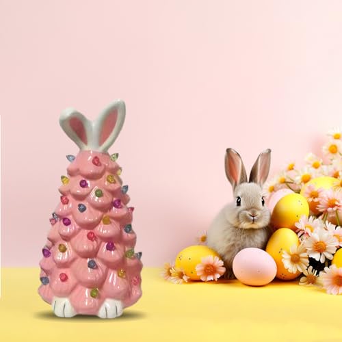 Todays Deal Easter Bunny Tree Decorations, 9.64 Inch Light up Easter Bunny Tree with Colorful Lamp Beads, Artificial Ceramics Bunny Tree for Indoor Spring Home Bedroom Office Decor