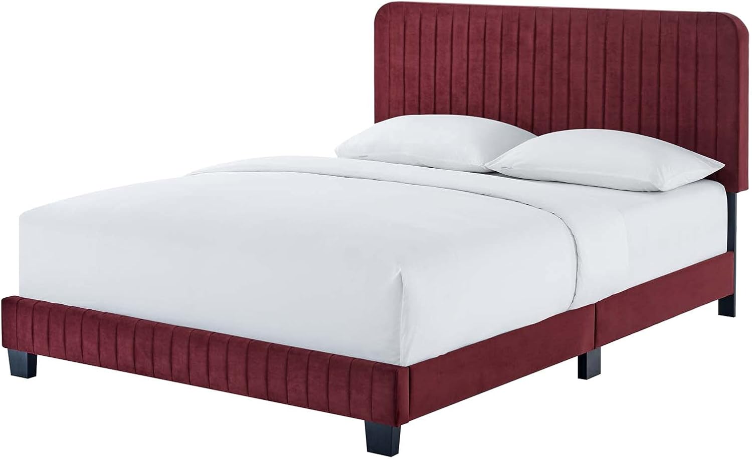 Tufted Platform Bed Frame, King Size, Velvet, Red, Modern Contemporary, Bedroom Master Guest Suite