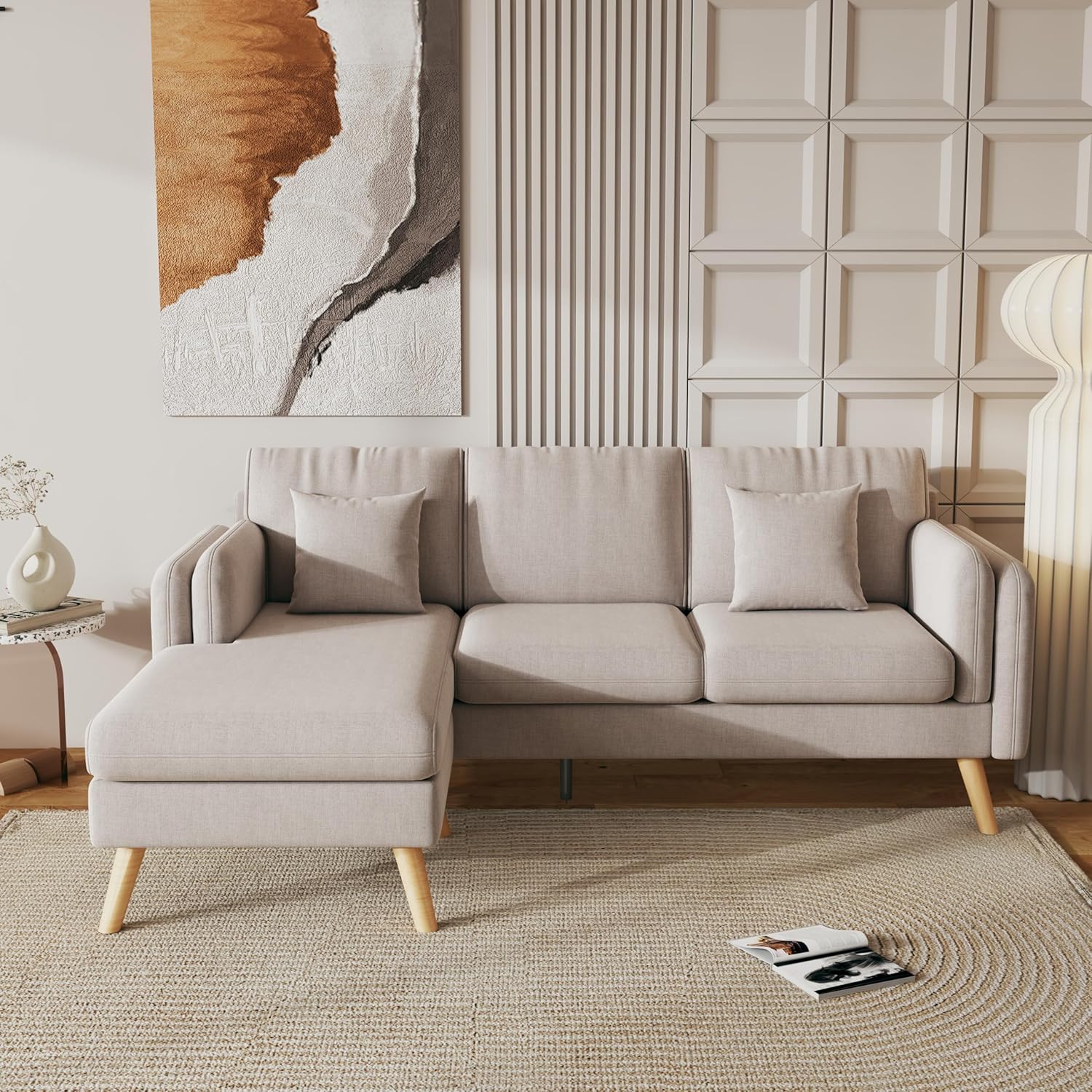 L-Shaped Interchangeable Footrests and Double Armrests 2-Piece Sectional Sofa Couches for Living Room, Apartment, Gray, 84.6” L x 58.3” W x 34.6” H, Light Grey