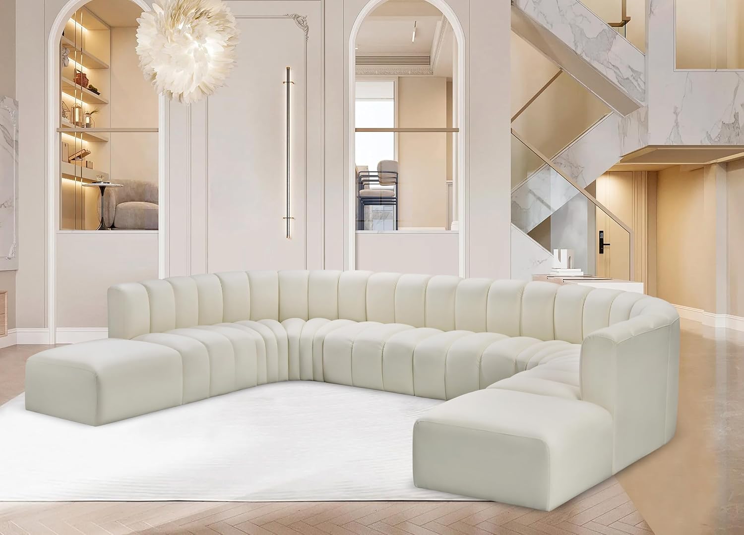 Meridian Furniture Arc Collection Modern | Contemporary Sofa with Soft Vegan Leather, Deep Channel Tufting, Modular, 161