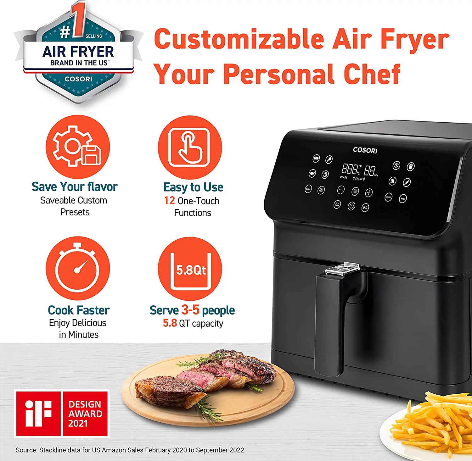 COSORI Air Fryer, Pro II 5.8 QT Large 12-in-1 Oven, Preheat & Keep Warm, Bonus Pizza Pan, Black