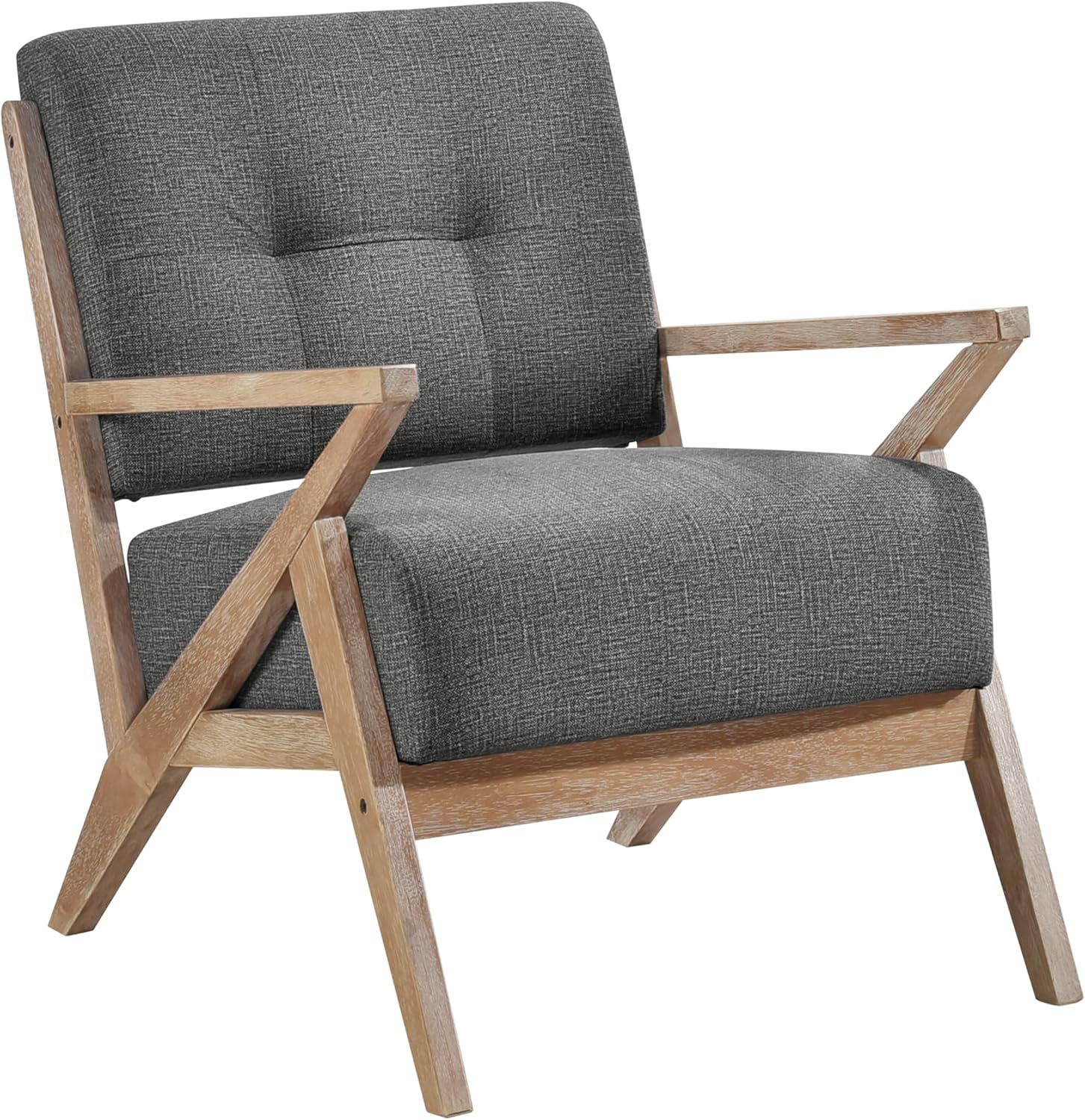 Modern Tufted Back Accent Chair 1pc Dark Gray Upholstery Antique Finish Solid Rubberwood Unique Design Furniture