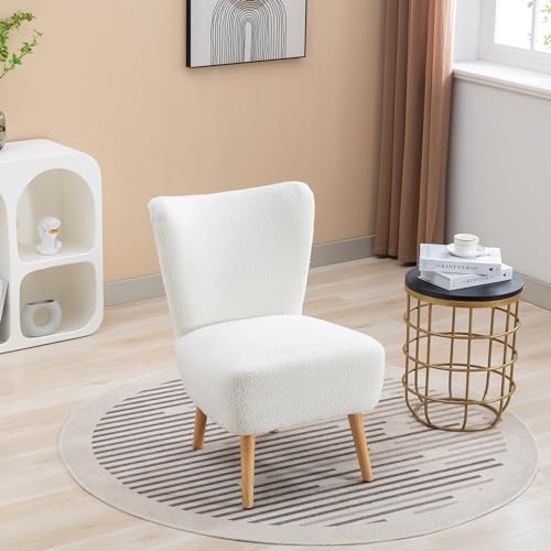 22.50 inch W Boucle Upholstered Armless Accent Chair Modern Slipper Chair, Cozy Curved Wingback Armchair, Corner Side Chair for Bedroom Living Room Office Cafe Lounge Hotel. Ivory