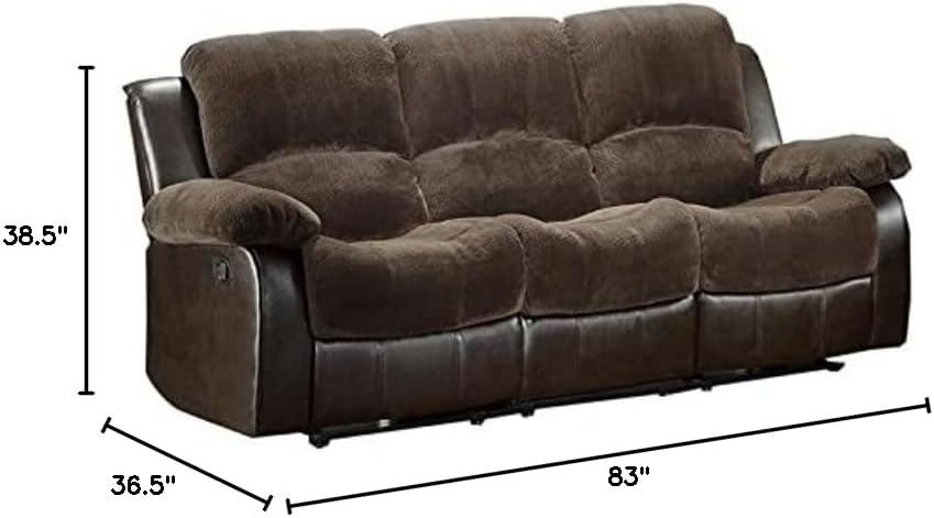 Pemberly Row Traditional Microfiber Double Reclining Sofa in Chocolate