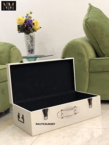 NauticalMart Vintage Style Leather Wooden Storage Trunk Home Furniture Decor (Set Of Three)