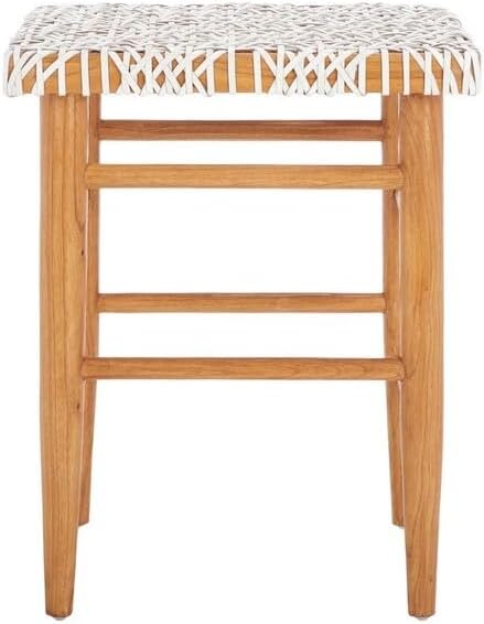 Safavieh Home Collection Kaleo White/Natural Woven Leather 24-inch (Fully Assembled) Counter Stool
