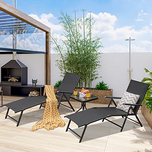 Tangkula Outdoor Chaise Lounge, Folding Recliner Lounge Chair with 5-Position Adjustable Backrest & 2-Position Footrest, No Assembly Required, Suitable for Patio Poolside Beach Yard (1, Brown)