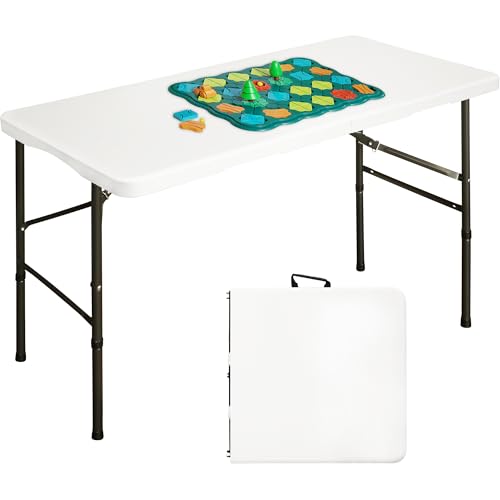 4Ft Plastic Wooden Grain Folding Picnic Party Table, Indoor Outdoor Portable Heavy Duty Table of 74cm Fix Height, Kitchen or Camping Barbecues Picnic Party Table, Black Wooden