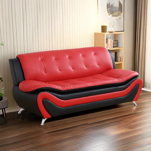 Leather Couch Set, Living Room Couch Set, Cinnabar Brown Modern 3 Seater Sofa and 2 Seater Loveseat 2 Piece Couch for Living Room Furniture Sets