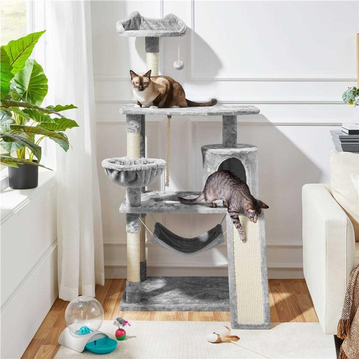 Yaheetech 61.5-in Plush Cat Tree Condo - Pet Supplies online store