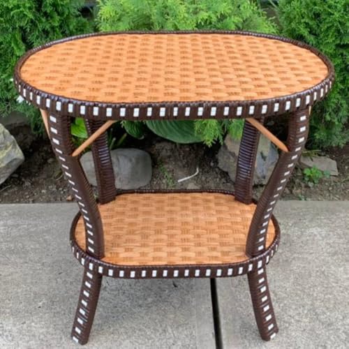 Round Coffee Table, Small Coffee Table, Rustic Coffee Table, Wicker Side Table, Rattan Coffee Table, Mid Century Coffee Table, Funky Table for Living Room (Oval)
